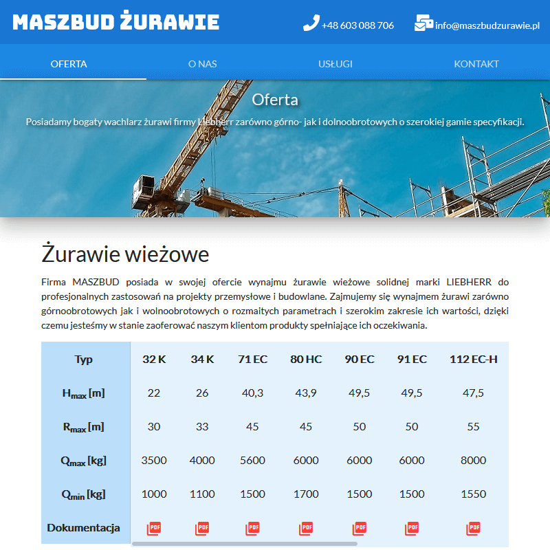 Dźwig wieżowy z operatorem